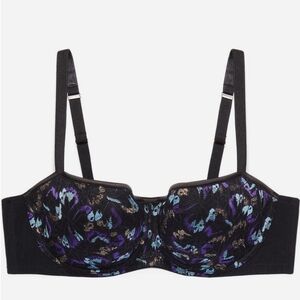 Savage X Fenty Black Underwire Bra with Purple & Teal Floral Embroidery
